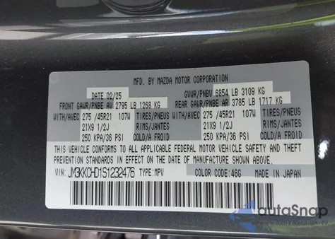 2025 Mazda Cx-90 3.3 Turbo Premium Sport из США, поврежденный, VIN JM3KKCHD1S1232476